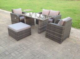 Rackhams Rattan Garden Furniture Set Adjustable Chair Sofa Double Love Seat 2 Seater Sofa Oblong Black Glass Dining Table - thumbnail 1