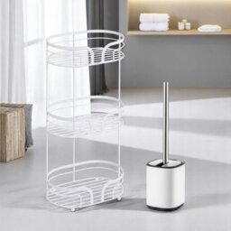 Rackhams White Bathroom Accessories Set Floor Caddy with Toilet Brush and Holder