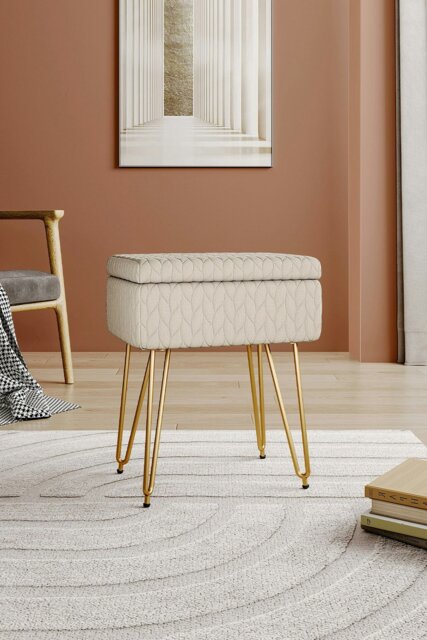 Rackhams Rectangle Upholstered Storage Ottoman Vanity Stool - Beige - image 1