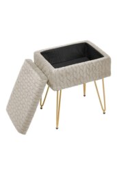 Rackhams Rectangle Upholstered Storage Ottoman Vanity Stool - Beige - thumbnail 4
