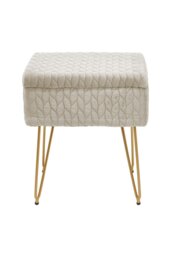Rackhams Rectangle Upholstered Storage Ottoman Vanity Stool - Beige - thumbnail 3