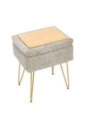 Rackhams Rectangle Upholstered Storage Ottoman Vanity Stool - Beige - thumbnail 5