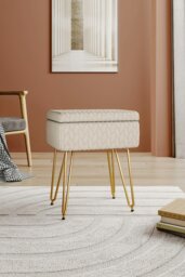 Rackhams Rectangle Upholstered Storage Ottoman Vanity Stool - Beige