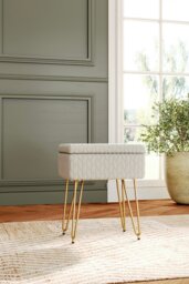 Rackhams Rectangle Upholstered Storage Ottoman Vanity Stool - Beige - thumbnail 2