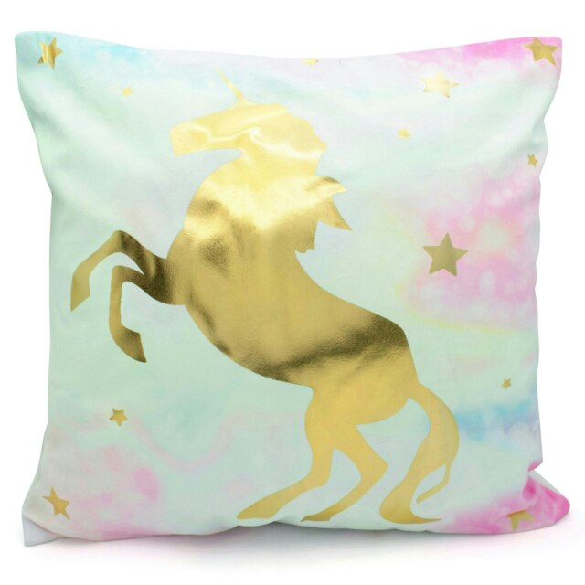 Rackhams Metallic Gold Unicorn Printed Cushion - 43cm x 43cm - Golden Unicorn