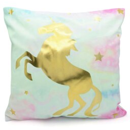 Rackhams Metallic Gold Unicorn Printed Cushion - 43cm x 43cm - Golden Unicorn