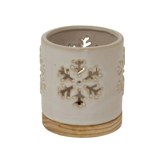 Rackhams Ceramic Snowflake Christmas Candle Holder - White - 10cm x 8cm x 8cm - White - 100% Mixed - image 1