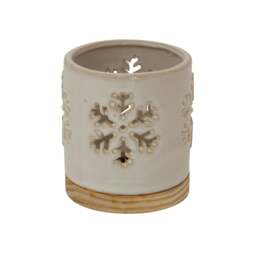 Rackhams Ceramic Snowflake Christmas Candle Holder - White - 10cm x 8cm x 8cm - White - 100% Mixed - thumbnail 1