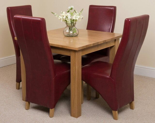 Rackhams Oslo 90 x 90cm Small Square Oak Dining Set with Lola Leather Chairs - 1 - 4 chairs - Burgundy - image 1