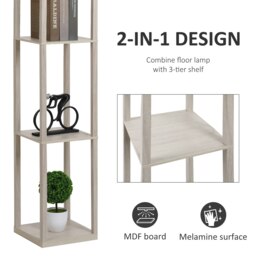 Rackhams Floor Lamp Reading Lamp with 3-Tier Storage Shelf Oak - thumbnail 5