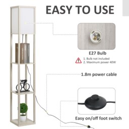 Rackhams Floor Lamp Reading Lamp with 3-Tier Storage Shelf Oak - thumbnail 6