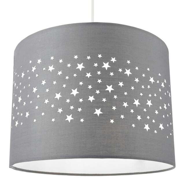 Rackhams Stars Decorated Children/Kids Soft Grey Cotton Bedroom Pendant or Lamp Shade - image 1