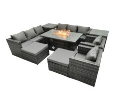Rackhams 10 Seater Rattan Garden Furniture Set with Fire Pit Dining Table, 2 Sofas, 2 Side Tables, 2 Chairs & 2 Footstools - Dark Grey - thumbnail 3