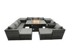 Rackhams 10 Seater Rattan Garden Furniture Set with Fire Pit Dining Table, 2 Sofas, 2 Side Tables, 2 Chairs & 2 Footstools - Dark Grey - thumbnail 2