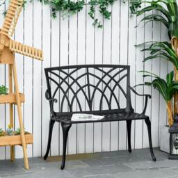 Rackhams Elsu 2 Seater Outdoor Garden Bench Black Cast Aluminium Antique Finish - thumbnail 3