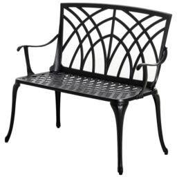 Rackhams Elsu 2 Seater Outdoor Garden Bench Black Cast Aluminium Antique Finish - thumbnail 2