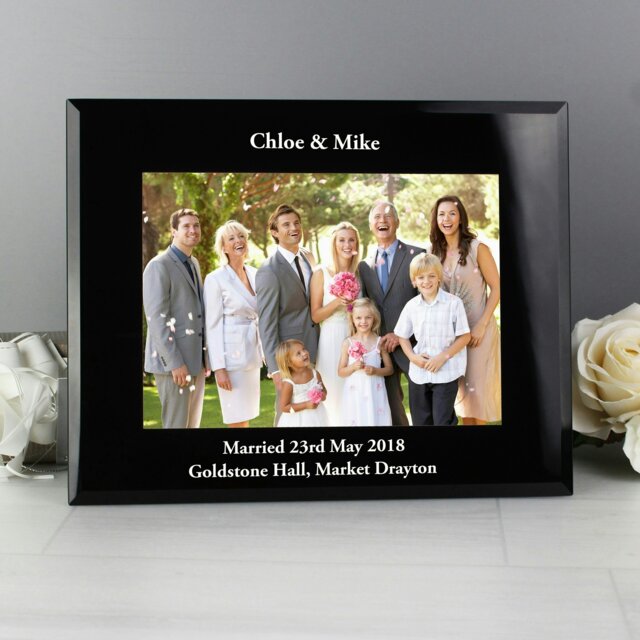 Rackhams Personalised 5x7 Landscape Black Glass Photo Frame - image 1