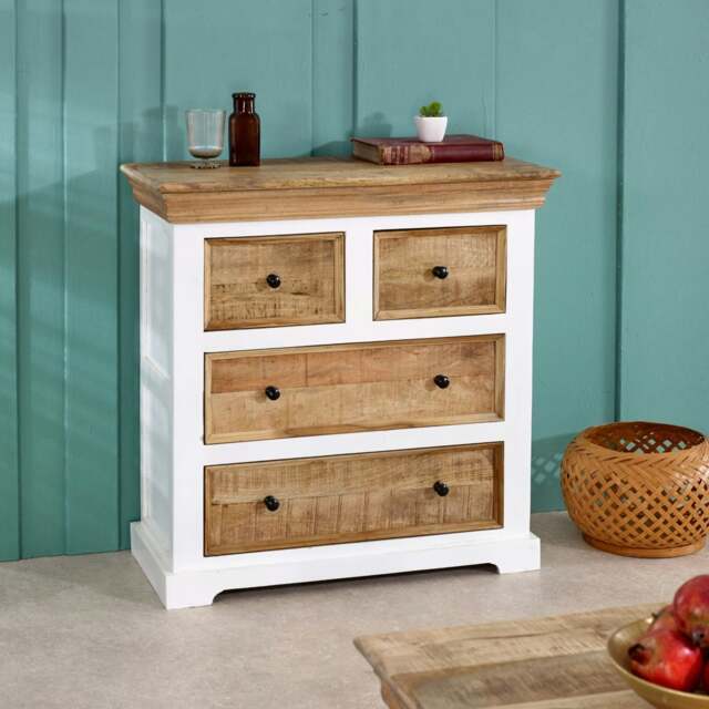 Rackhams Milano Solid Mango Wood White Chest Of 4 Drawers - Wood - 4 - 80x35x80 CM (LxDxH) - image 1