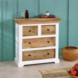 Rackhams Milano Solid Mango Wood White Chest Of 4 Drawers - Wood - 4 - 80x35x80 CM (LxDxH) - thumbnail 1