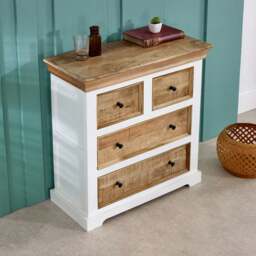 Rackhams Milano Solid Mango Wood White Chest Of 4 Drawers - Wood - 4 - 80x35x80 CM (LxDxH) - thumbnail 2