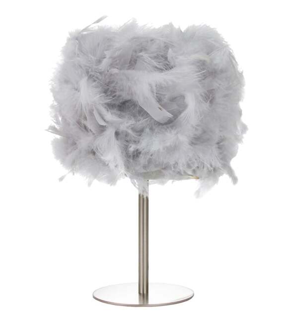 Rackhams Modern and Chic Real Grey Feather Table Lamp with Satin Nickel Base and Switch - image 1