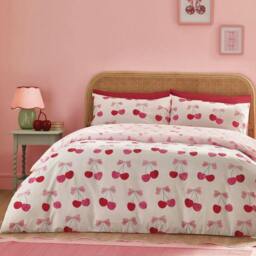 Rackhams Cherries and Bows Pink Duvet Cover Set - Double - thumbnail 1