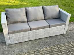 Rackhams 6 Seater PE Wicker Light Grey Rattan Sofa Set Garden Furniture Chairs Footstool Conservatory Patio Furniture - thumbnail 3