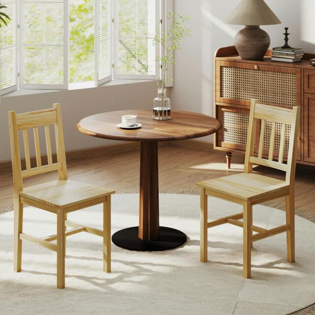 Rackhams Dining Chairs Set of 2, Pine Wood Frame, Slat Back, Kitchen, Natural - image 1