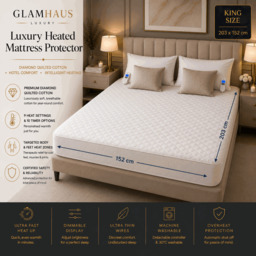 Rackhams King Size Electric Blanket - Fitted Mattress Bed Cover - White Diamond Quilted - Settings for Feet and Body, Timer - thumbnail 2