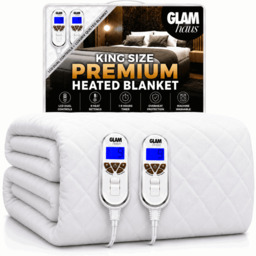 Rackhams King Size Electric Blanket - Fitted Mattress Bed Cover - White Diamond Quilted - Settings for Feet and Body, Timer - thumbnail 1