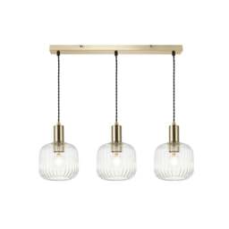 Rackhams Clayton 3 Light Ribbed Glass Bar Pendant Light - Brushed Brass - thumbnail 3