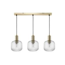 Rackhams Clayton 3 Light Ribbed Glass Bar Pendant Light - Brushed Brass - thumbnail 4