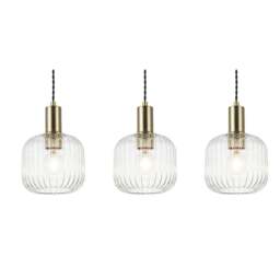 Rackhams Clayton 3 Light Ribbed Glass Bar Pendant Light - Brushed Brass - thumbnail 5
