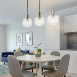 Rackhams Clayton 3 Light Ribbed Glass Bar Pendant Light - Brushed Brass - thumbnail 2