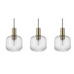 Rackhams Clayton 3 Light Ribbed Glass Bar Pendant Light - Brushed Brass - thumbnail 6