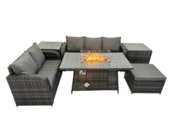 Rackhams Garden Outdoor Rattan Furniture Set Rattan Love Sofa 3 Seater Sofa with Big Footstool 2 Side Tables Dark Grey Mixed - thumbnail 1