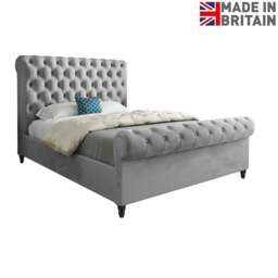 Rackhams Sienna Sleigh Upholstered Soft Velvet Bed Frame - Grey - Grey - Single - thumbnail 6