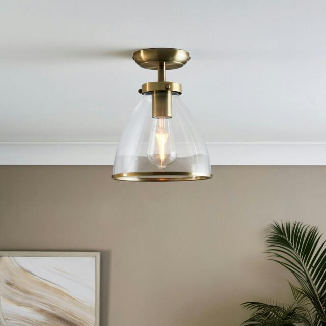 Rackhams Brunswick Antique Brass & Glass Flush Ceiling Light - image 1