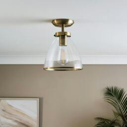 Rackhams Brunswick Antique Brass & Glass Flush Ceiling Light - thumbnail 2
