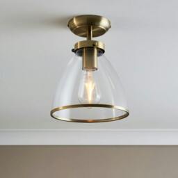 Rackhams Brunswick Antique Brass & Glass Flush Ceiling Light - thumbnail 3