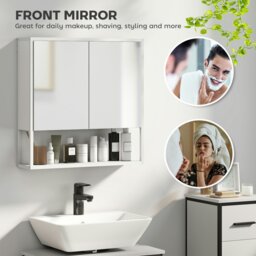 Rackhams Industrial Bathroom Cabinet with 2 Mirrored Doors Open Shelf, White - Bathroom Mirror Cabinet - 1 - 60W x 16D x 60H cm - thumbnail 4