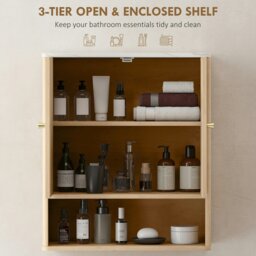 Rackhams Bathroom Wall Cabinet with Adjustable Shelf and Open Shelf, Oak - 1 - MDF - Oak - thumbnail 5