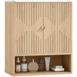Rackhams Bathroom Wall Cabinet with Adjustable Shelf and Open Shelf, Oak - 1 - MDF - Oak - thumbnail 2