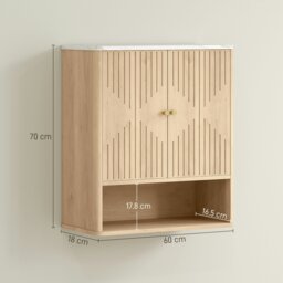 Rackhams Bathroom Wall Cabinet with Adjustable Shelf and Open Shelf, Oak - 1 - MDF - Oak - thumbnail 4