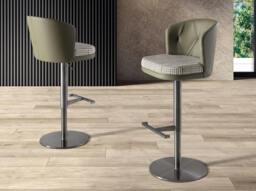Rackhams Swivel Stool in Dark Green and White Fabric and Olive Green Leatherette 4228 - thumbnail 6