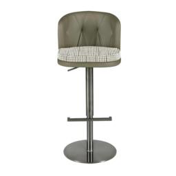 Rackhams Swivel Stool in Dark Green and White Fabric and Olive Green Leatherette 4228 - thumbnail 2