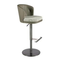 Rackhams Swivel Stool in Dark Green and White Fabric and Olive Green Leatherette 4228 - thumbnail 1