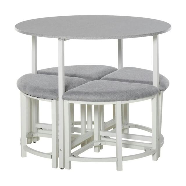 Rackhams Modern Round Dining Table Set with 4 Upholstered Stools for Dining Room, Kitchen, Grey - image 1