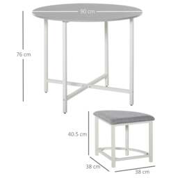 Rackhams Modern Round Dining Table Set with 4 Upholstered Stools for Dining Room, Kitchen, Grey - thumbnail 3