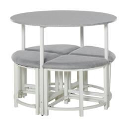 Rackhams Modern Round Dining Table Set with 4 Upholstered Stools for Dining Room, Kitchen, Grey - thumbnail 1